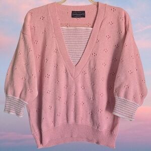 Vintage Sparkly Knit Pastel Pink Striped Sweater
